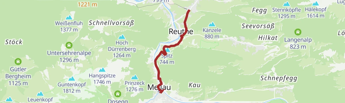 Route map: Mellau | Ortszentrum – Zimmerau – Klausbrücke – Herburg – Reuthe – Bezau
